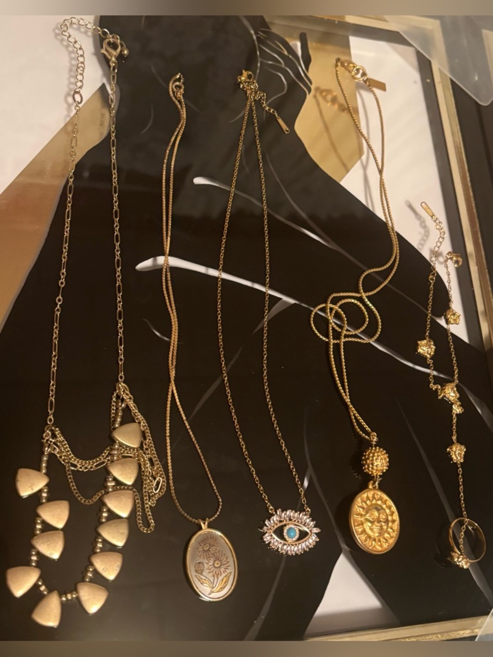 4 Vintage Gold-Tone Necklaces and a Gold-tone Medusa Hand Chain #114